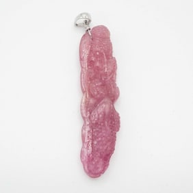 14k White Gold Latch Tourmaline Good Fortune Pendant Intricate Carving