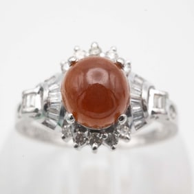 14K White Gold And Diamond Natural Yellow Jadeite Ring