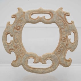 Old Chinese Carved Calcified Jade Ritualistic Ornament
