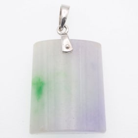 14K White Gold Latch Lavender And Green Jadeite Pendant