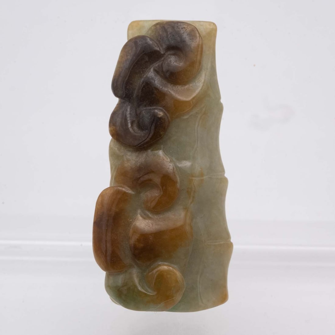 A Hand Carved Chinese Natural Green Jadeite Bamboo Ruyi Pendant (1 of 4)