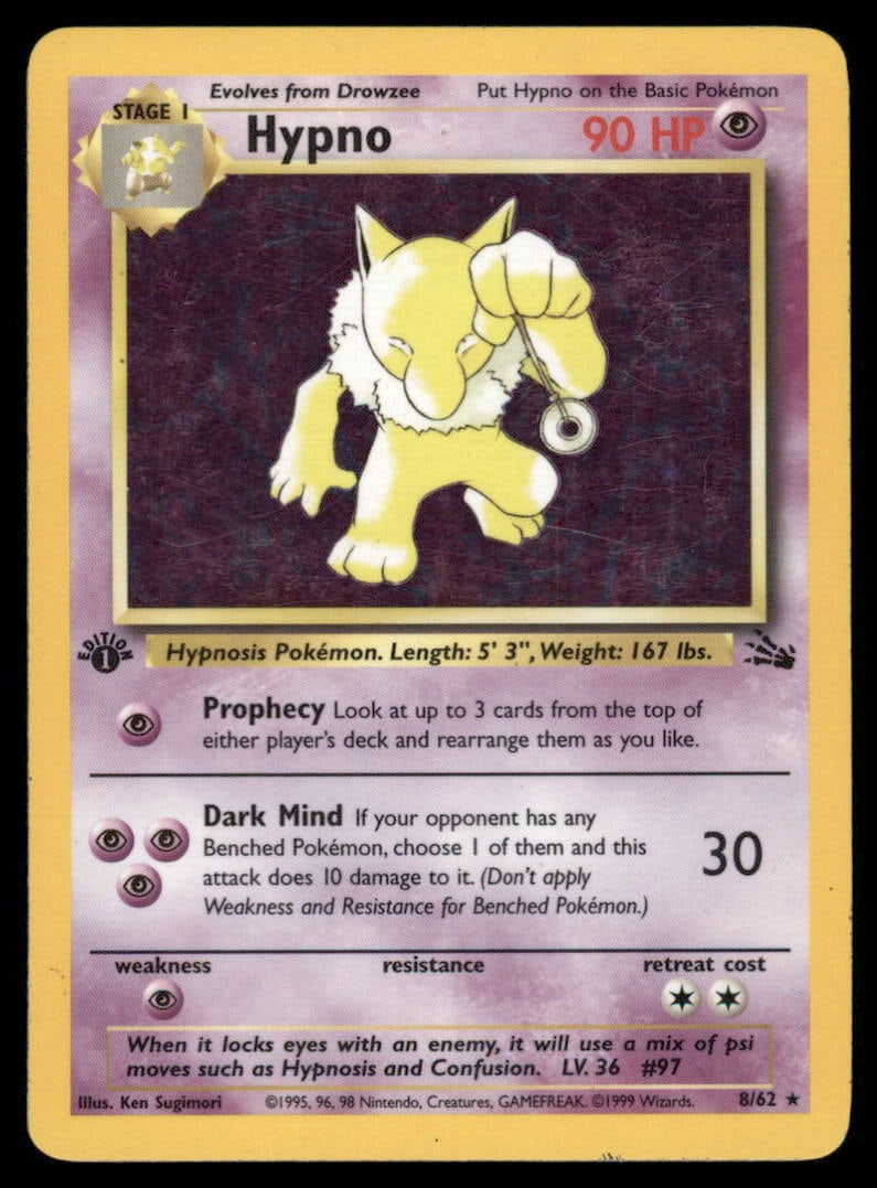 1st ED. Hypno (8) Fossil #08/62 Holo Pokemon Card: We offer combined shipping on multiple items. Buyers may also arrange their own shipping. LiveShipping is a separate and independent option for shipping that is NOT a part of the auction house or thei