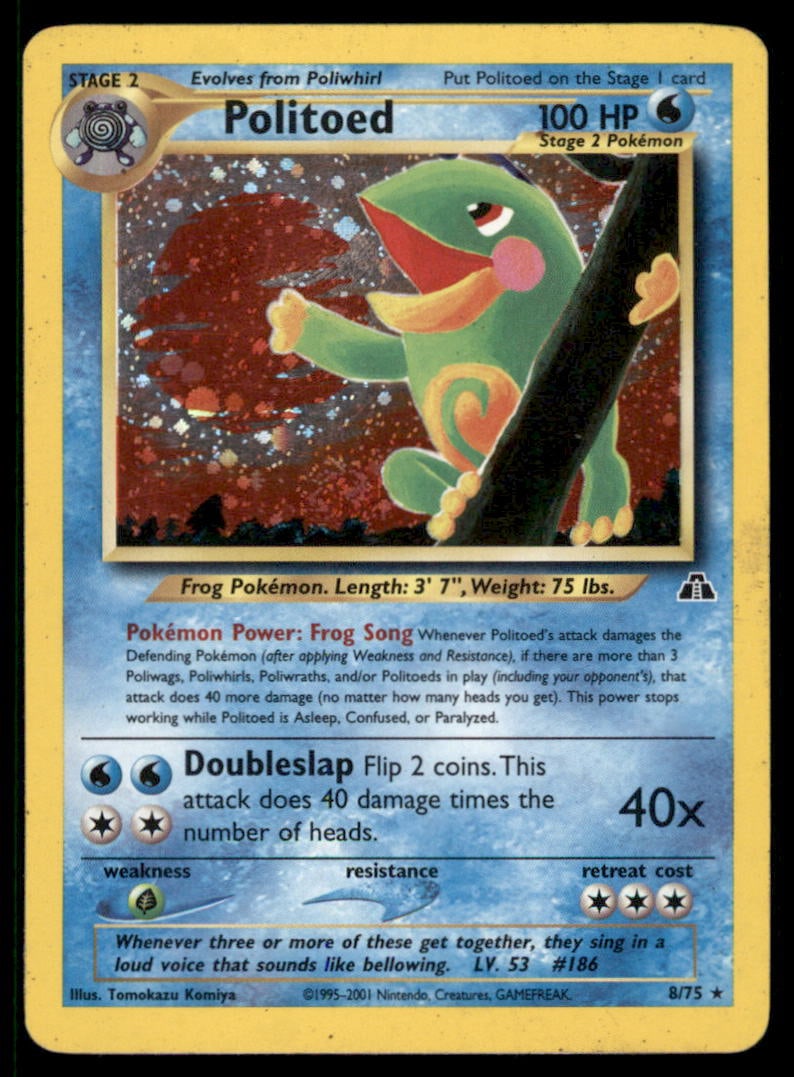 Politoed (8) Neo Discovery #08/75 Holo Pokemon Card: We offer combined shipping on multiple items. Buyers may also arrange their own shipping. LiveShipping is a separate and independent option for shipping that is NOT a part of the auction house or thei
