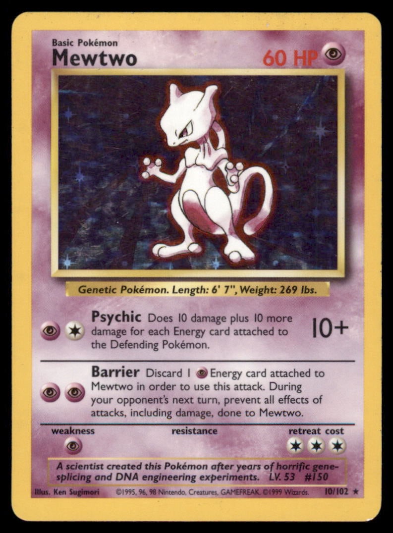 Mewtwo Base Set #010/102 Holo Pokemon Card (1 of 2)