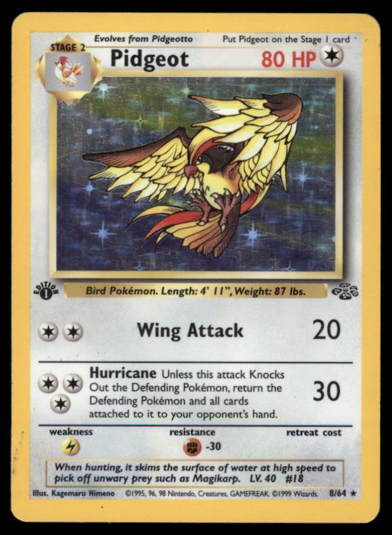 1st ED. Pidgeot (8) Jungle #08/64 Holo Pokemon Card: We offer combined shipping on multiple items. Buyers may also arrange their own shipping. LiveShipping is a separate and independent option for shipping that is NOT a part of the auction house or thei