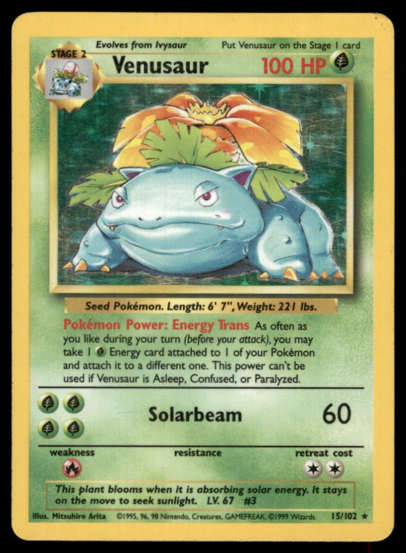 Venusaur Base Set #015/102 Holo Pokemon Card: Moderate / Heavy Play