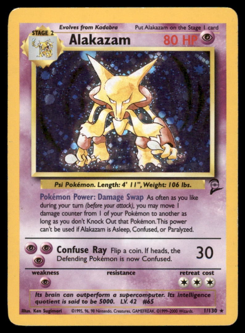 Alakazam Base Set 2 #001/130 Holo Pokemon Card: Moderate / Heavy Play