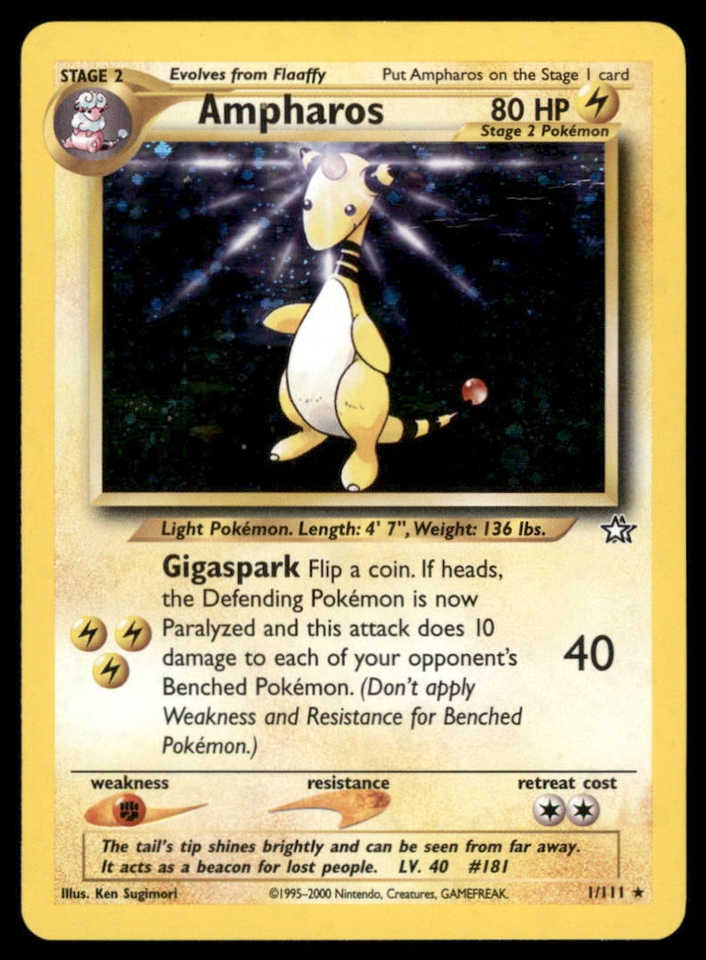 Ampharos Neo Genesis #001/111 Holo Pokemon Card: Moderate / Heavy Play