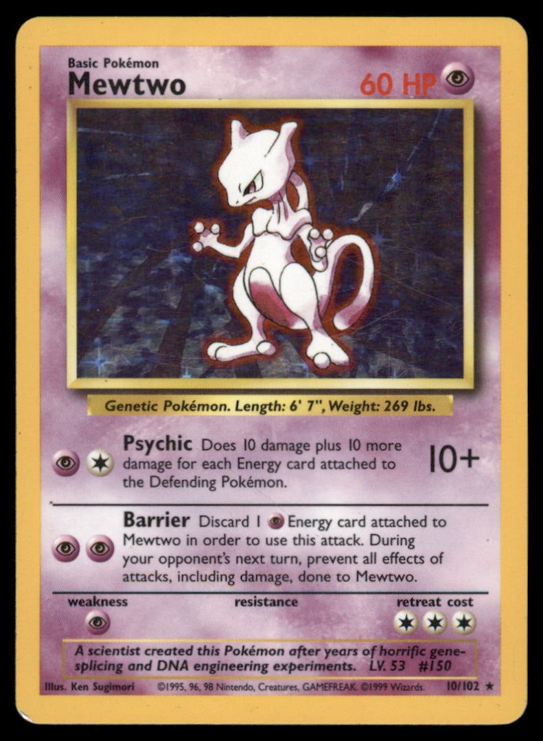 Mewtwo Base Set #010/102 Holo Pokemon Card (1 of 2)