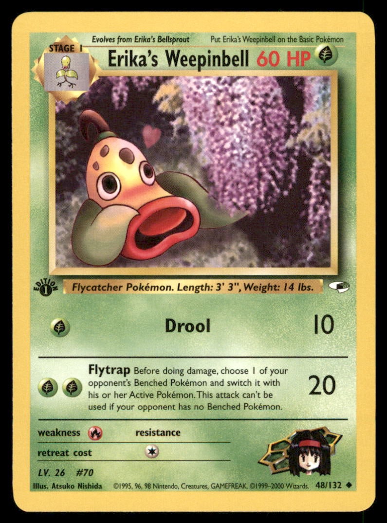 Erika's Weepinbell 1st Ed. Gym Challenge/Heroes Pokemon Card: We offer combined shipping on multiple items. Buyers may also arrange their own shipping. LiveShipping is a separate and independent option for shipping that is NOT a part of the auction house or thei