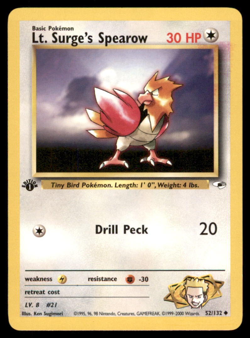 Lt Surge's Spearow 1st Ed. Gym Challenge/Heroes Pokemon Card: We offer combined shipping on multiple items. Buyers may also arrange their own shipping. LiveShipping is a separate and independent option for shipping that is NOT a part of the auction house or thei
