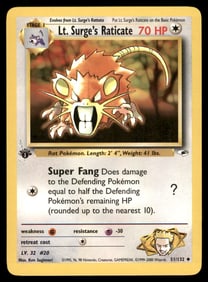 Lt Surge's Raticate 1st Ed. Gym Challenge/Heroes Pokemon Card