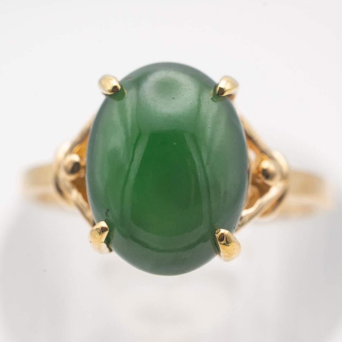 14k Gold Cabochon Natural Green Glassy Jadeite Ring (1 of 5)