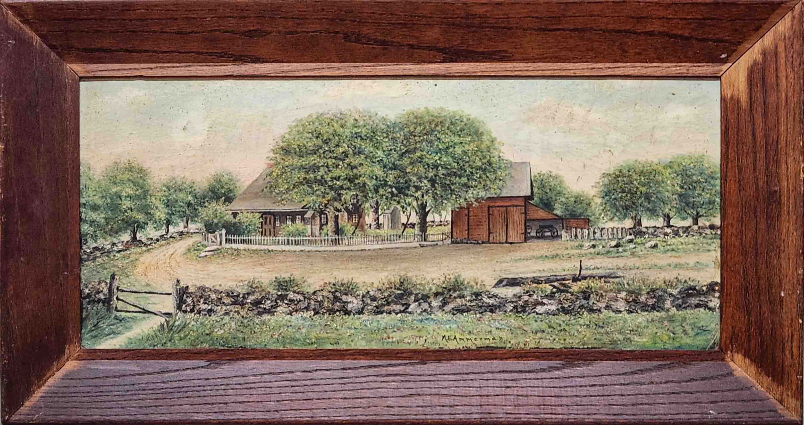 Antique Naive Oil On Board "Farm On Teatown Road" (1 of 8)