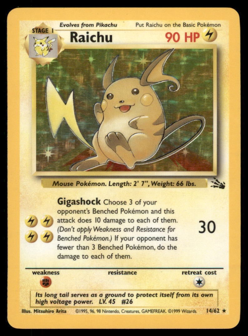 Raichu (14) Fossil #14/62 Holo Pokemon Card: We offer combined shipping on multiple items. Buyers may also arrange their own shipping. LiveShipping is a separate and independent option for shipping that is NOT a part of the auction house or thei