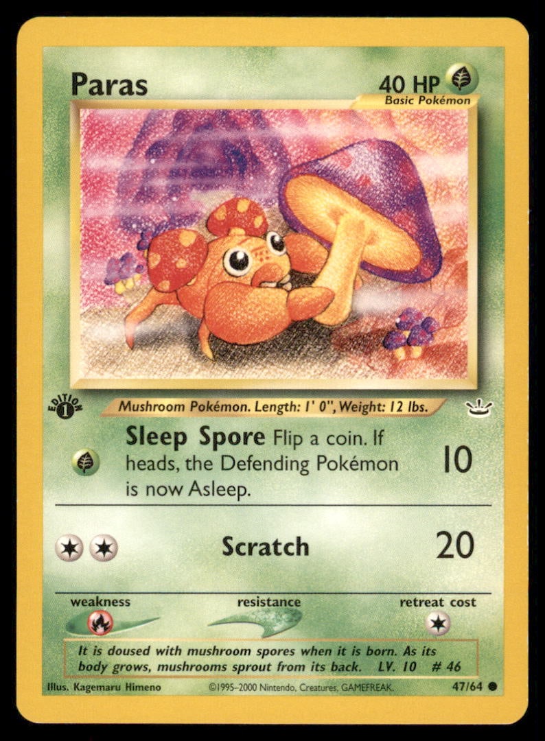 Paras Neo Revelation #47/64 1st. ED. Pokemon Card (1 of 2)