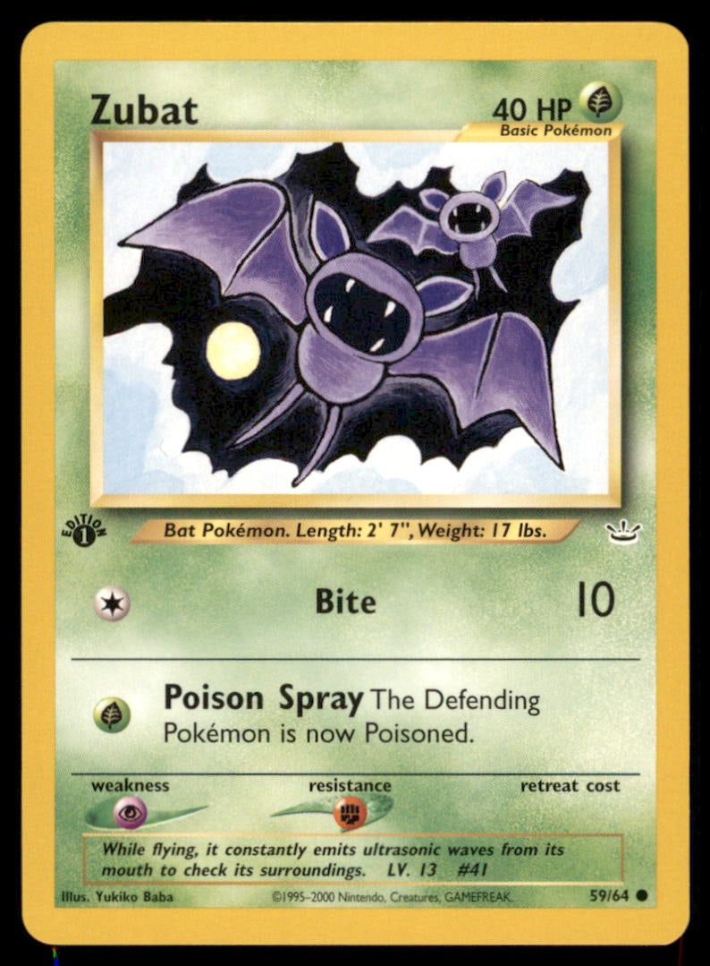 Zubat Neo Revelation #59/64 1st. ED. Pokemon Card (1 of 2)