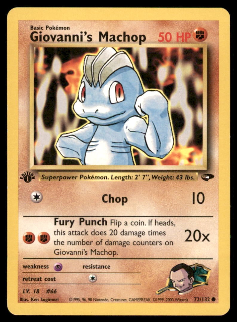Giovanni's Machop Gym Challenge #072/132 1st. ED. Pokemon Card (1 of 2)