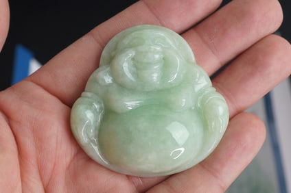 JADEITE CARVING OF LAUGHING BUDDHA