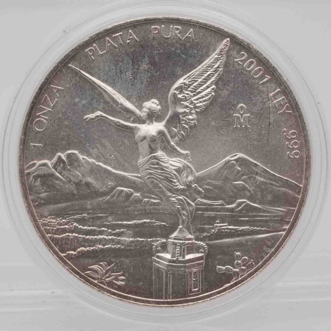2001 Mexico Libertad 1oz Silver Coin: MLC01166 Subject: Mexico Libertad 1oz Silver Coin Medium: 999 Silver Year: 2001 Condition: AU, toned Note: Any condition statement is given as an opinion and should not be treated as a statement of fa