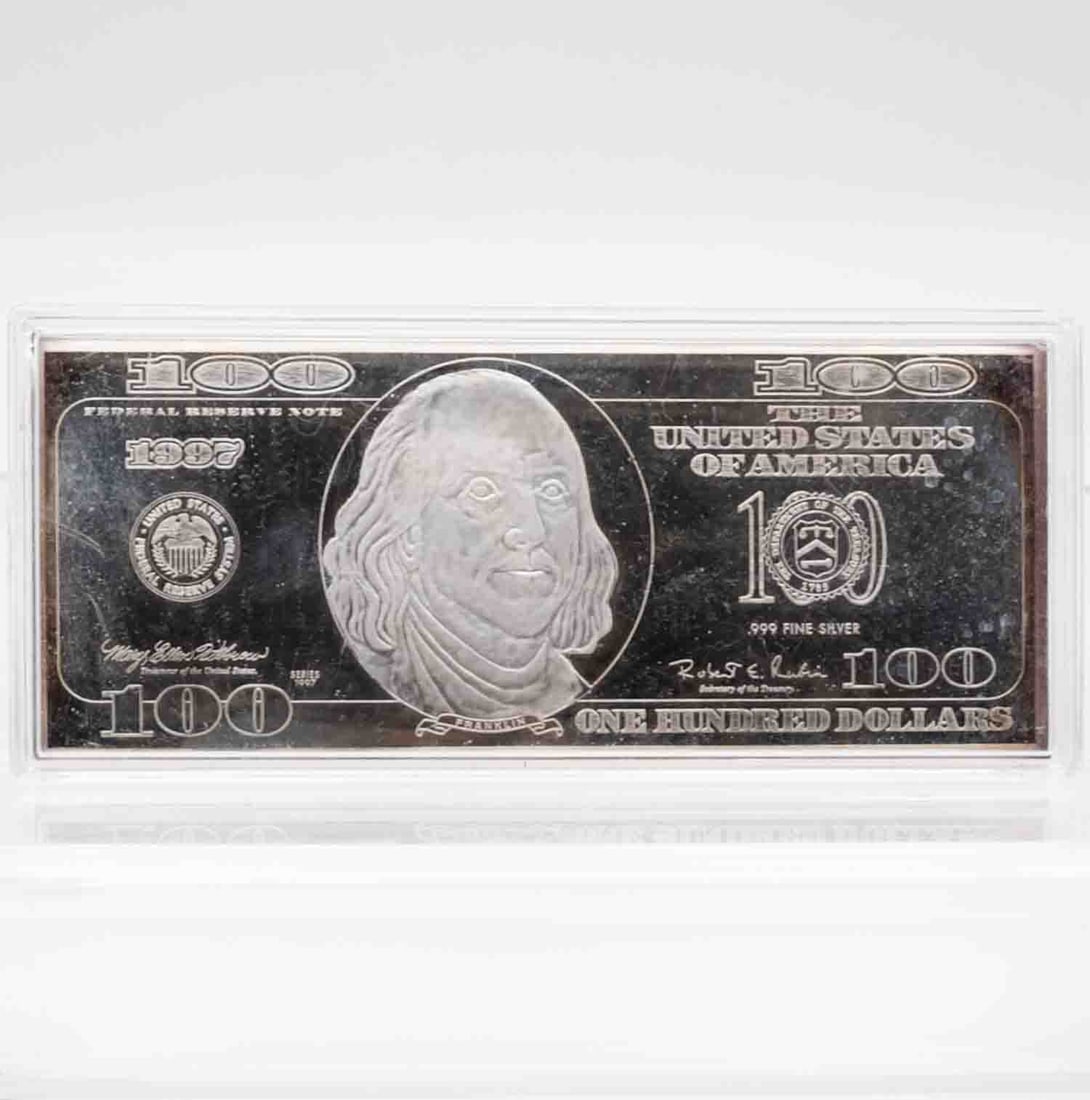 1997 One Hundred Dollar Bill 4oz Silver Bar (1 of 2)