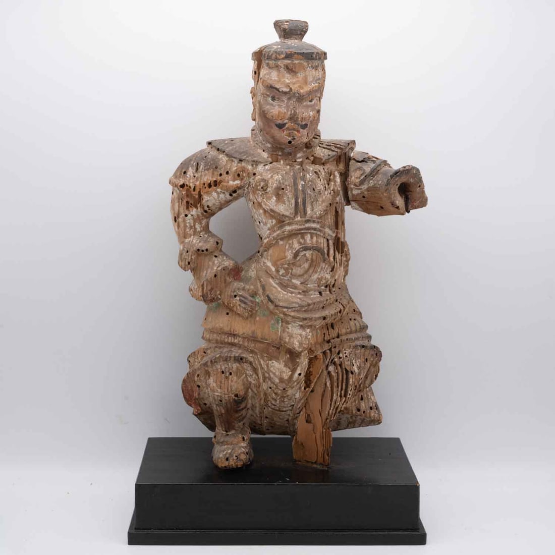 Antique Chinese Wood Temple Sculpture: Medium: Wood Size: 13.5x7.7x4.7 inches Age/Detail: Antique Chinese Condition: great overall, check photo for condition reference, missing parts Provenance: Collection from Estate in Tribecca LiveShipp
