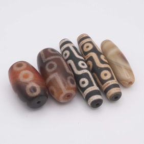 Lot Of 5 Chinese Tibetan Agate Dzi Beads