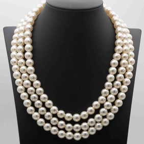 Triple Strand Faux Pearl Necklace