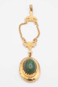 Vintage Gold Tone Malachite Locket Pendant With Old Photo