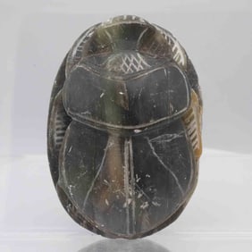 Old Egyptian Hand Carved Soapstone Scarab With Hieroglyphics