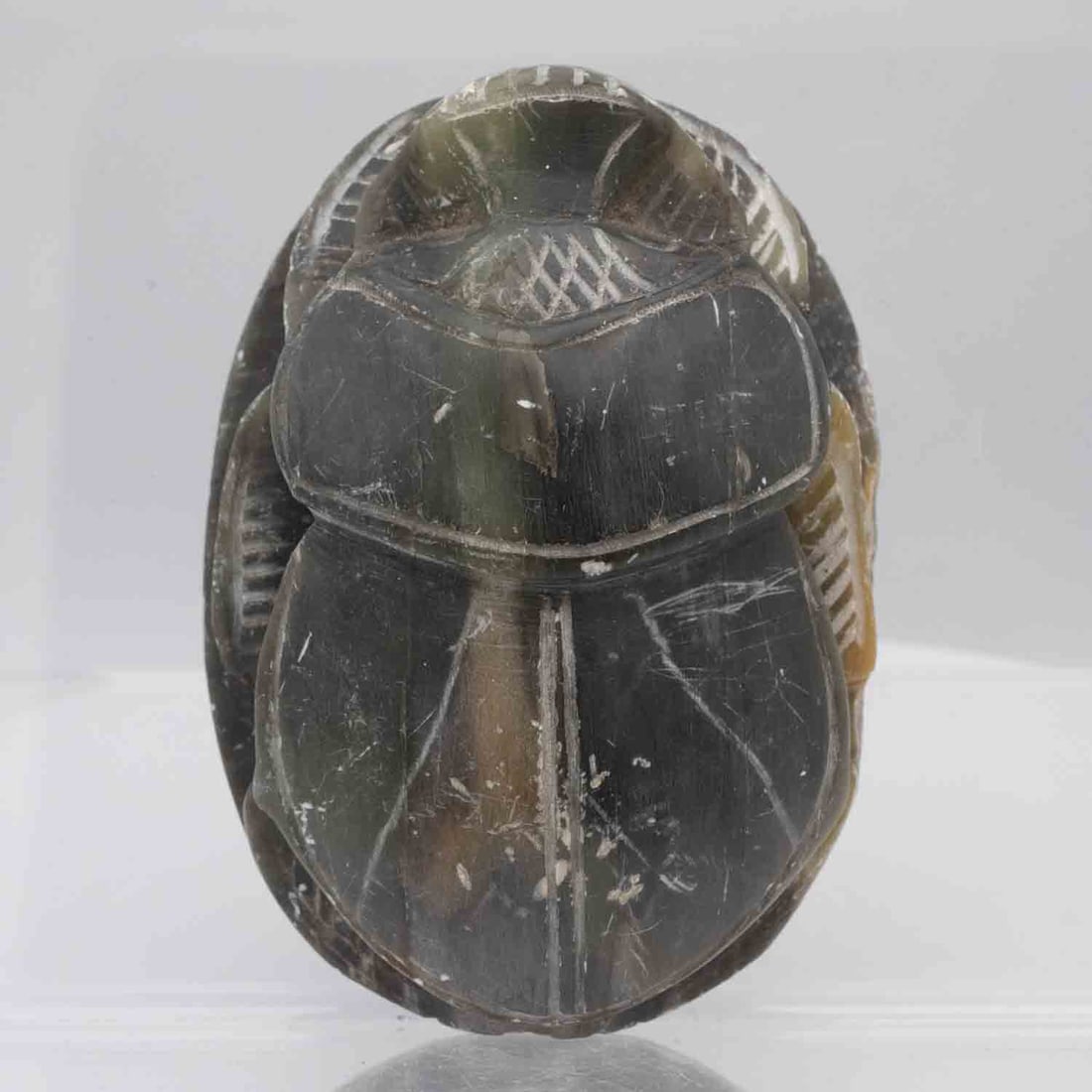 Old Egyptian Hand Carved Soapstone Scarab With Hieroglyphics: Medium: Soapstone Size: 3.5x2.5x1.6 inches Age/Detail: Old Egyptian Hand Carved Condition: great overall, check photo for condition reference Please view all the photos as they are part of the conditi