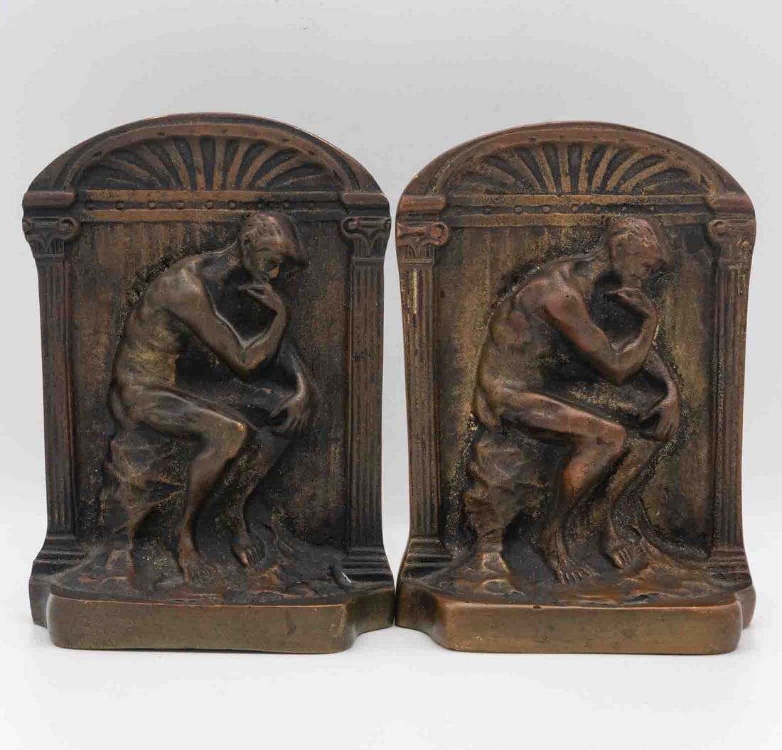 A Pair Of Vintage Bronze Thinker Bookends (1 of 4)