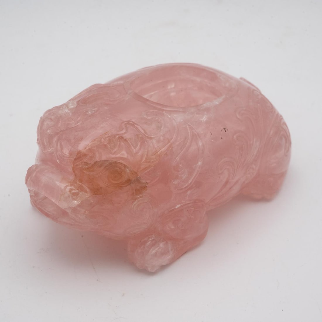 Chinese Carved Pink Quartz Beast Candle Holder (1 of 8)