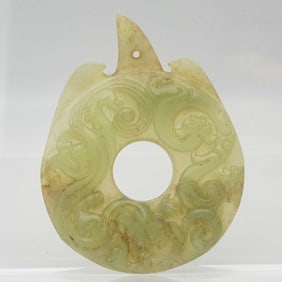 Old Chinese Green Jadeite Round Dragon Pendant