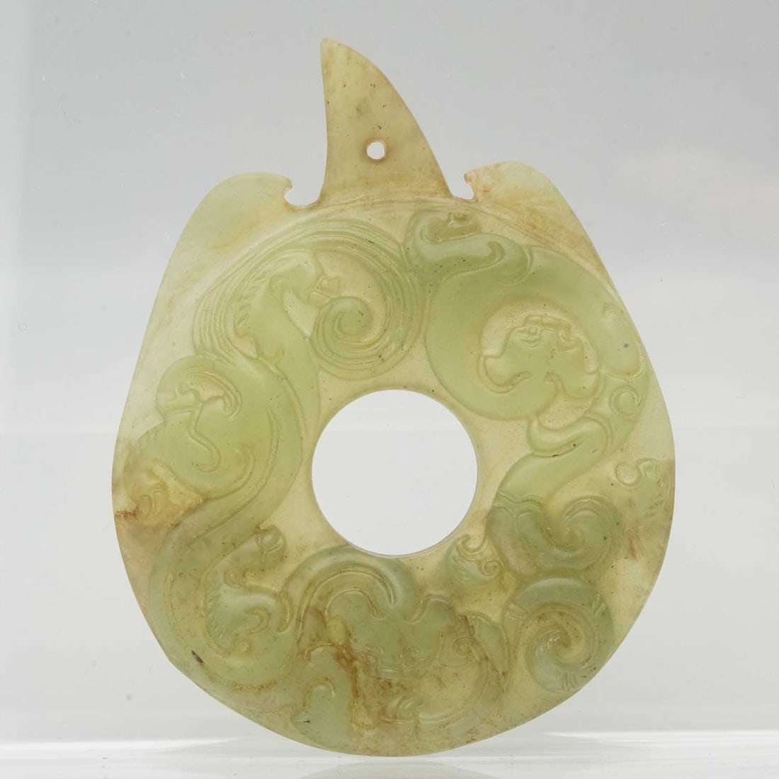 Old Chinese Green Jadeite Round Dragon Pendant (1 of 3)