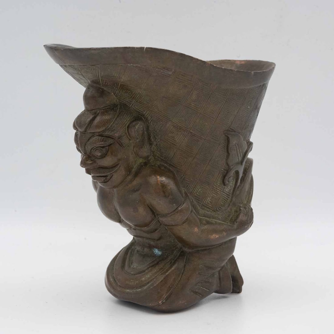Antique Chinese Bronze Wine Cup: Medium: Bronze Size: 4x3.5x2.5 inches Age/Detail: Antique Chinese Condition: great overall, check photo for condition reference Provenance: Collection from Estate in Tribecca Please view all the photo