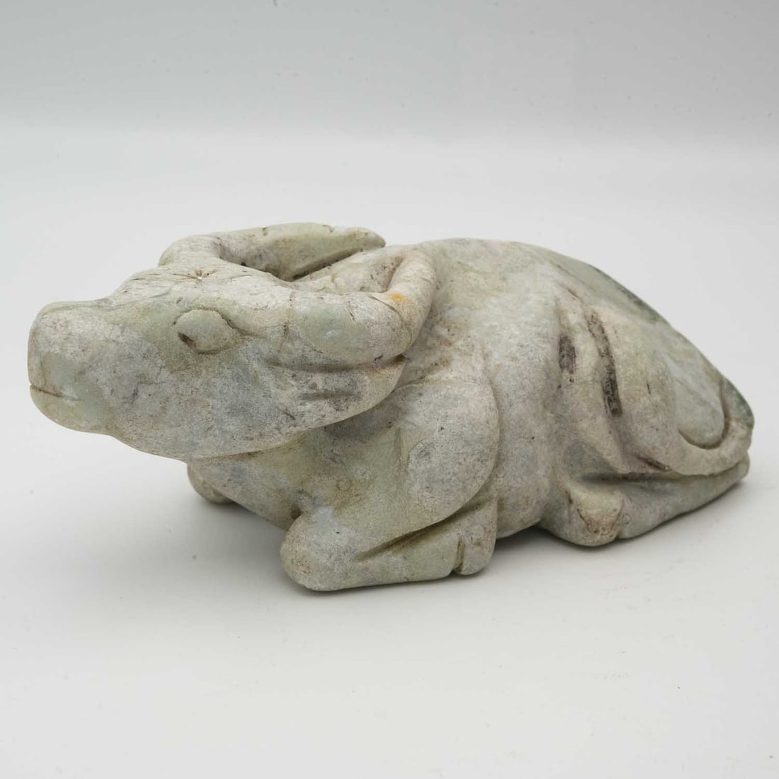Antique Chinese Carved Jade Water Buffalo Figure: Medium: Jade Size: 2x2x5 inches Age/Detail: Antique Chinese Carved Condition: Great, check photo for condition reference Provenance: Collection from Estate in Tribecca Please view all the photos as th