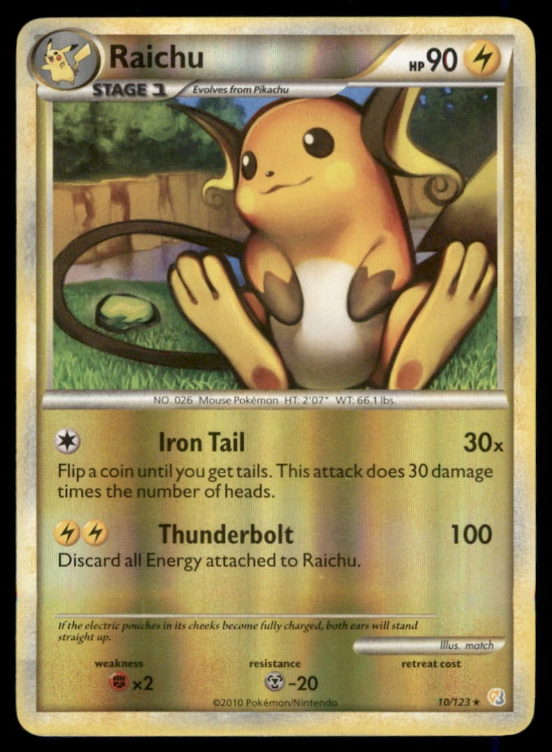 Raichu HeartGold SoulSilver #10/123 Holo Pokemon Card: We offer combined shipping on multiple items. Buyers may also arrange their own shipping. LiveShipping is a separate and independent option for shipping that is NOT a part of the auction house or thei