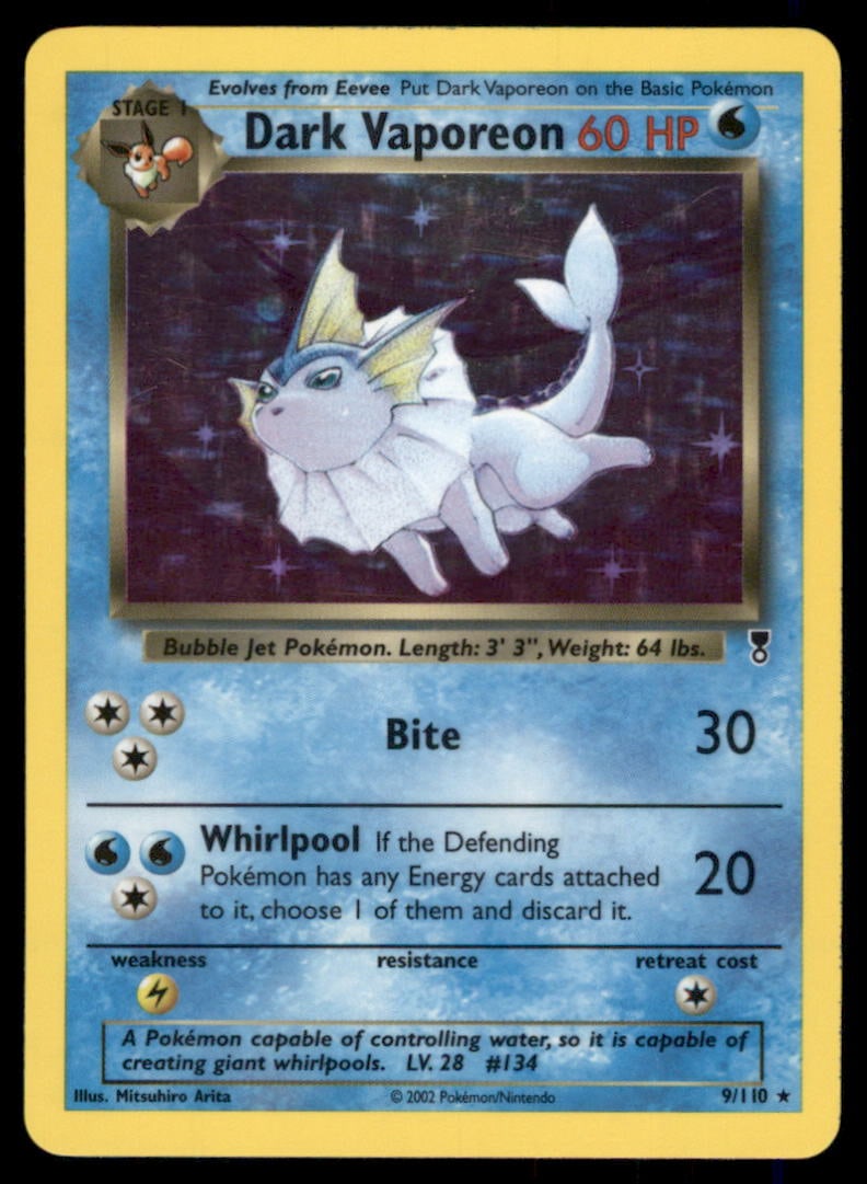 Dark Vaporeon Legendary Collection #009/110 Holo Pokemon Card: We offer combined shipping on multiple items. Buyers may also arrange their own shipping. LiveShipping is a separate and independent option for shipping that is NOT a part of the auction house or thei