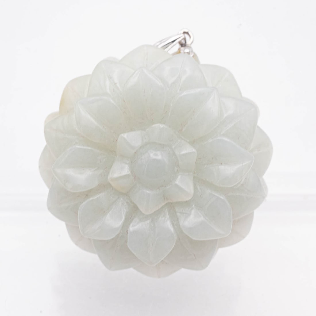 14K White Gold Latch Natural White Jadeite Pendant: Medium: Natural White Jadeite Size: 1.6x1.6x0.5 inches, 36.7 gram Age/Detail: 14K White Gold Latch Condition: great overall, check photo for condition reference. Provenance: Collection from Estate in 
