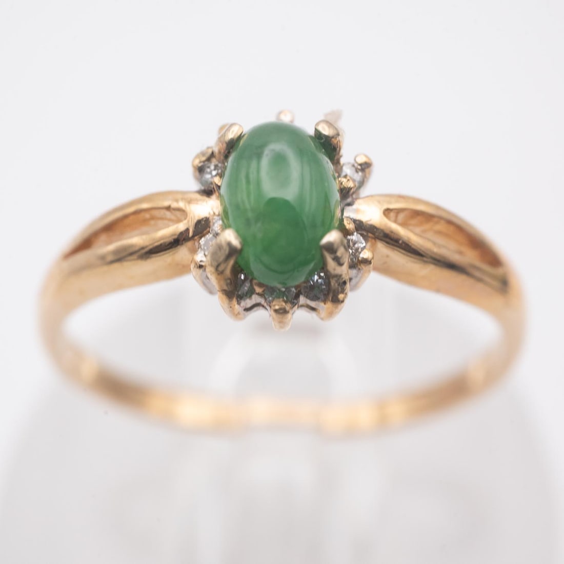 14K Gold Natural Glassy Green Jadeite And Diamond Ring (1 of 6)
