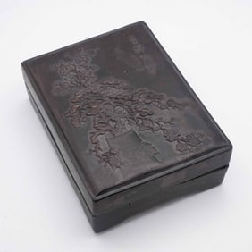 A Fine Chinese Guangxu Inscribed Stone Ink Wash With Wood Box