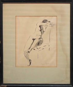 Vintage Vintage Ink On Paper "Sitting Nudde"