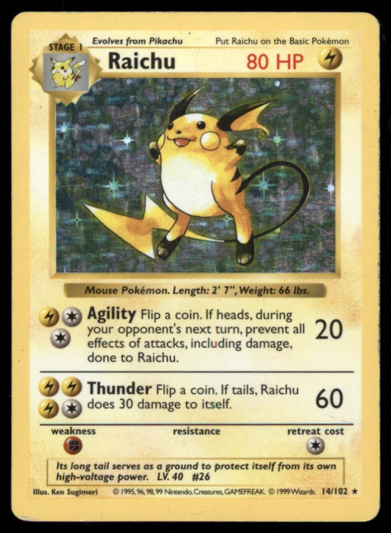 Raichu Base Set (Shadowless) #014/102 Holo Pokemon Card