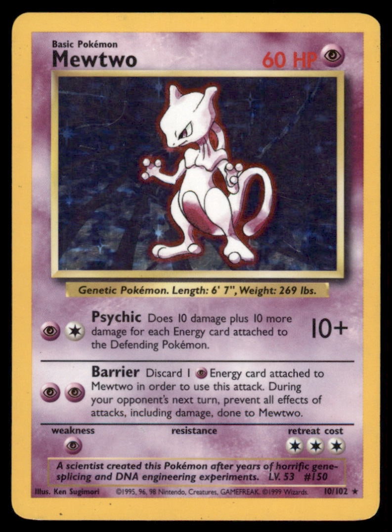 Mewtwo Base Set #010/102 Holo Pokemon Card (1 of 2)