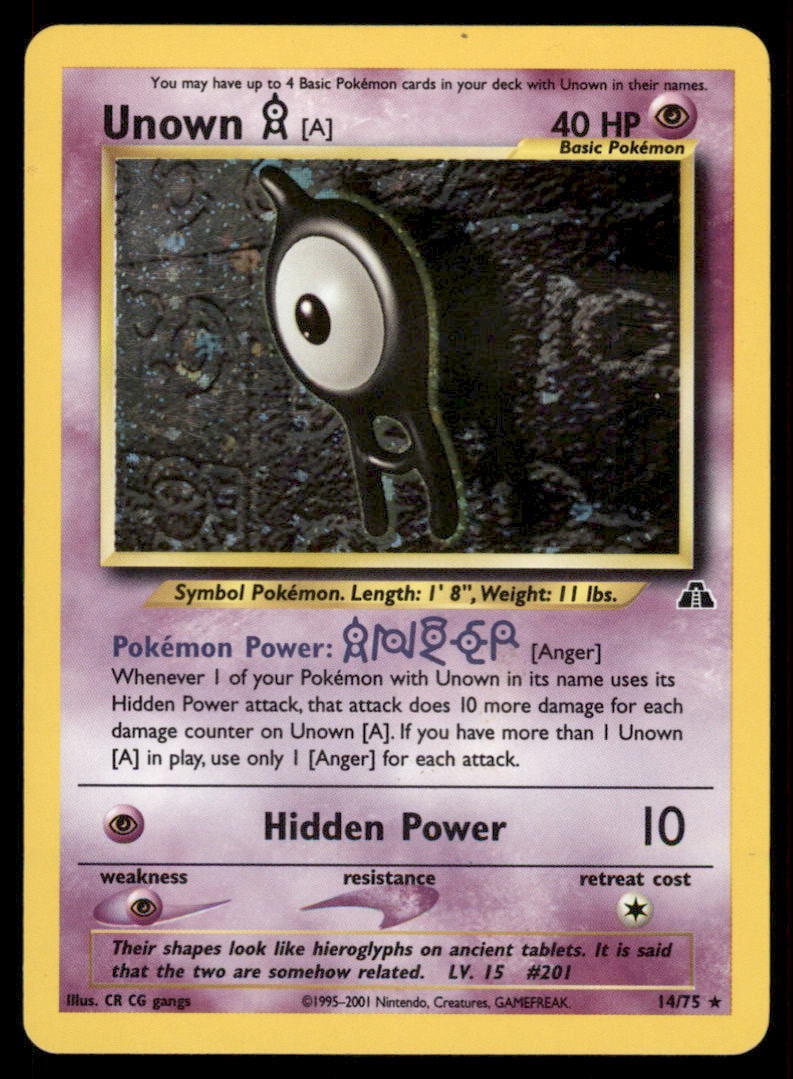 Unown [A] (14) Neo Discovery #14/75 Holo Pokemon Card: We offer combined shipping on multiple items. Buyers may also arrange their own shipping. LiveShipping is a separate and independent option for shipping that is NOT a part of the auction house or thei