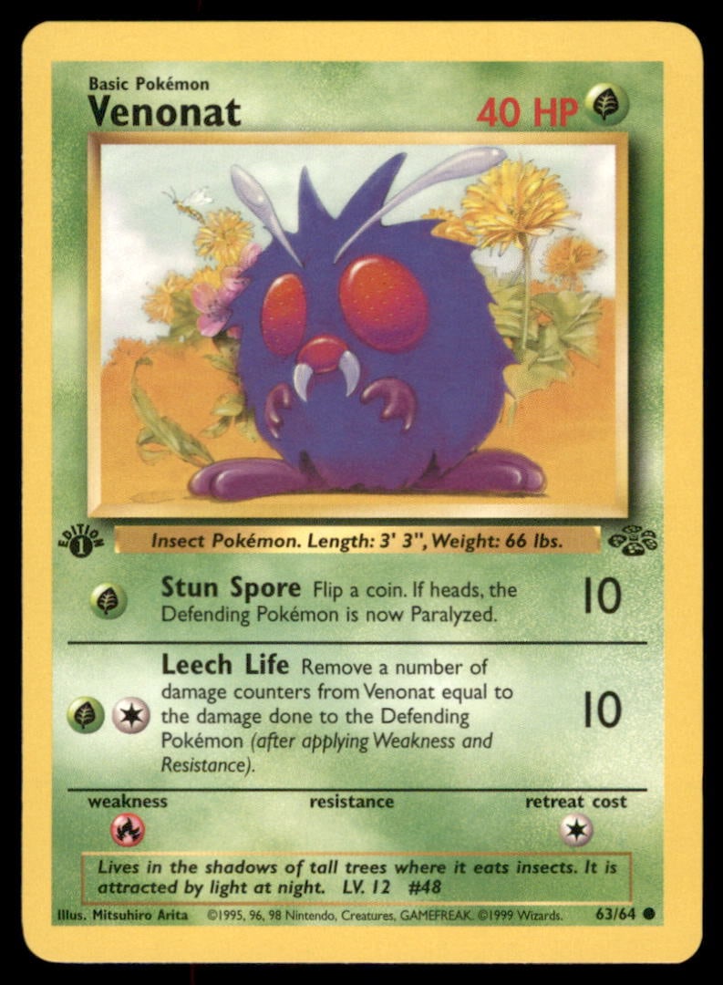 Venonat 1st Ed. Jungle Vintage Pokemon Card: We offer combined shipping on multiple items. Buyers may also arrange their own shipping. LiveShipping is a separate and independent option for shipping that is NOT a part of the auction house or thei