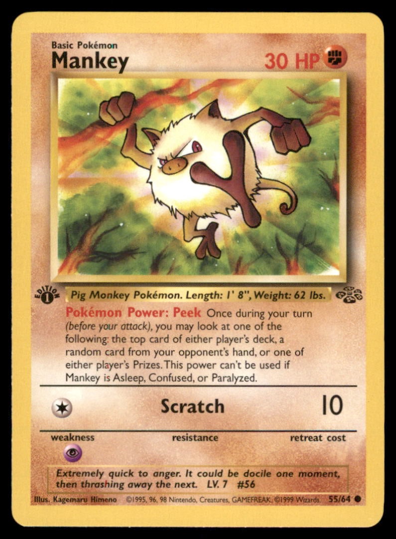 Mankey 1st Ed. Jungle Vintage Pokemon Card: We offer combined shipping on multiple items. Buyers may also arrange their own shipping. LiveShipping is a separate and independent option for shipping that is NOT a part of the auction house or thei