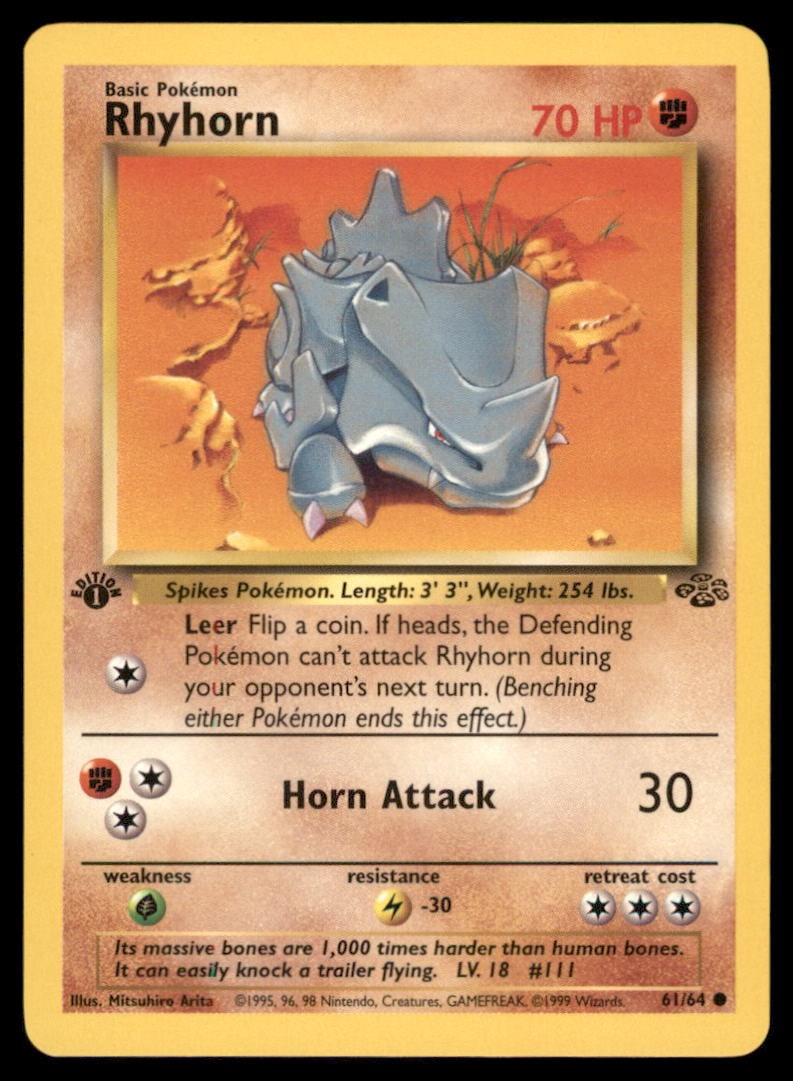 Rhyhorn 1st Ed. Jungle Vintage Pokemon Card: We offer combined shipping on multiple items. Buyers may also arrange their own shipping. LiveShipping is a separate and independent option for shipping that is NOT a part of the auction house or thei