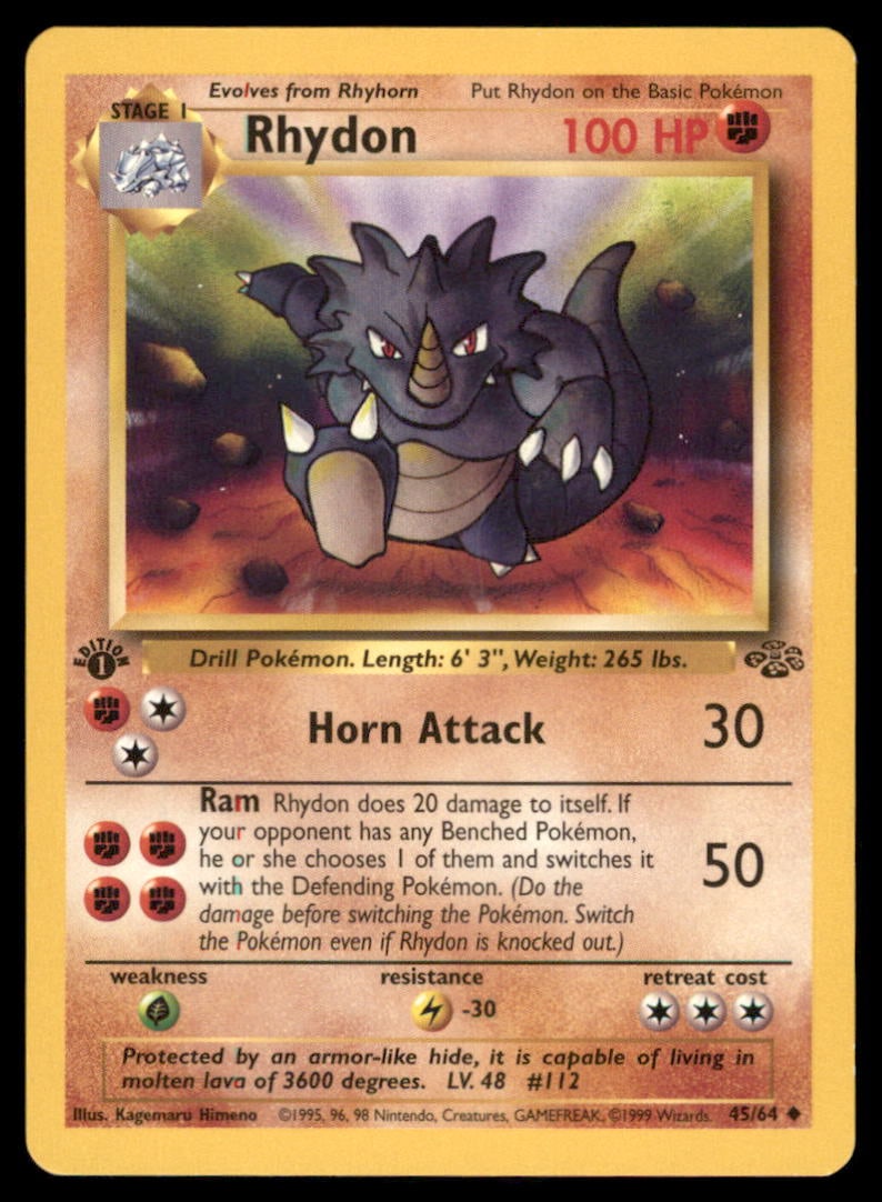 Rhydon 1st Ed. Jungle Vintage Pokemon Card: We offer combined shipping on multiple items. Buyers may also arrange their own shipping. LiveShipping is a separate and independent option for shipping that is NOT a part of the auction house or thei